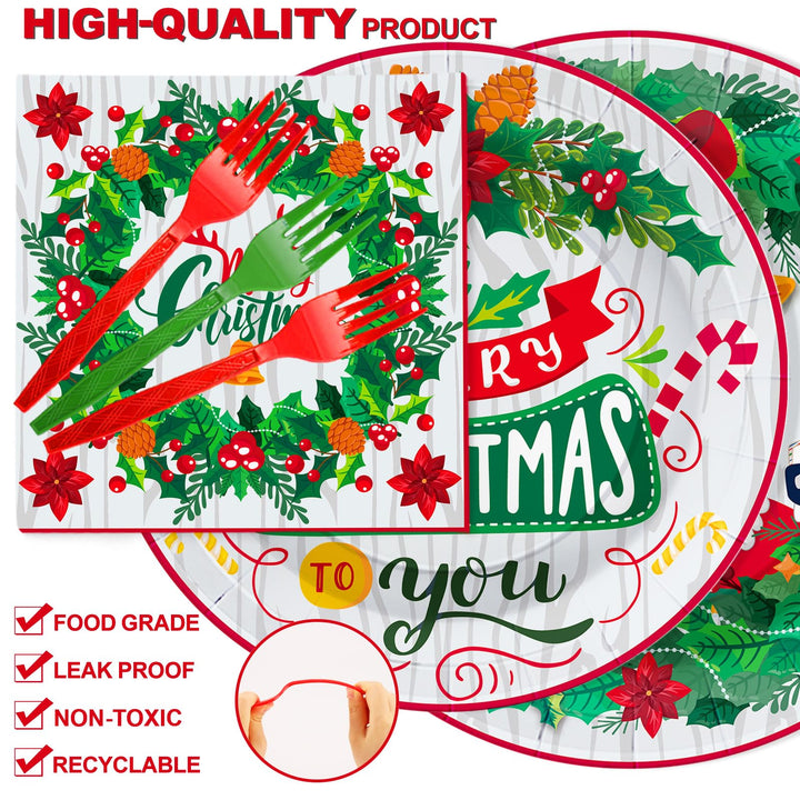 96 Pcs Christmas Party Plates Disposable Dinnerware Sets SCIONE