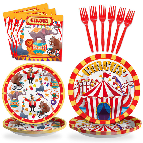 96 Pcs Circus Carnival Paper Plates Disposable Dinnerware Sets SCIONE