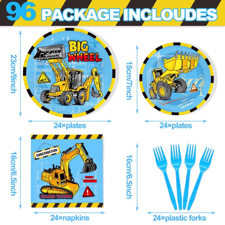 96 Pcs Construction Party Plates Disposable Tableware SCIONE