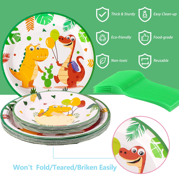 96 Pcs Dinosaur Party Plates Disposable Tableware SCIONE