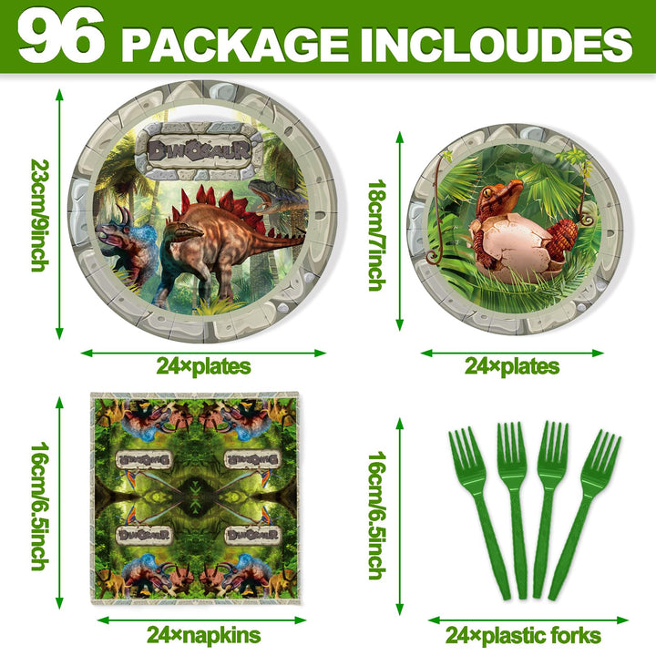 96 Pcs Dinosaurs Party Plates Disposable Dinnerware Sets SCIONE