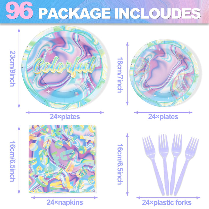 96 Pcs Disco Party Plates Disposable Dinnerware Sets SCIONE