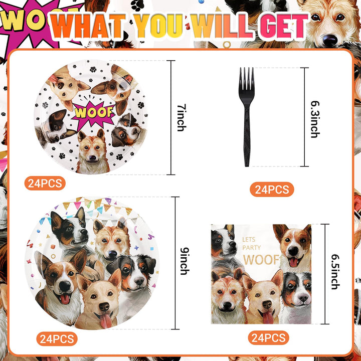 96 Pcs Dog Themed Party Supplies with Tableware Set SCIONE