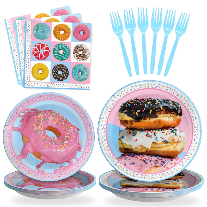 96 Pcs Donut Paper Plates Disposable Dinnerware Sets SCIONE