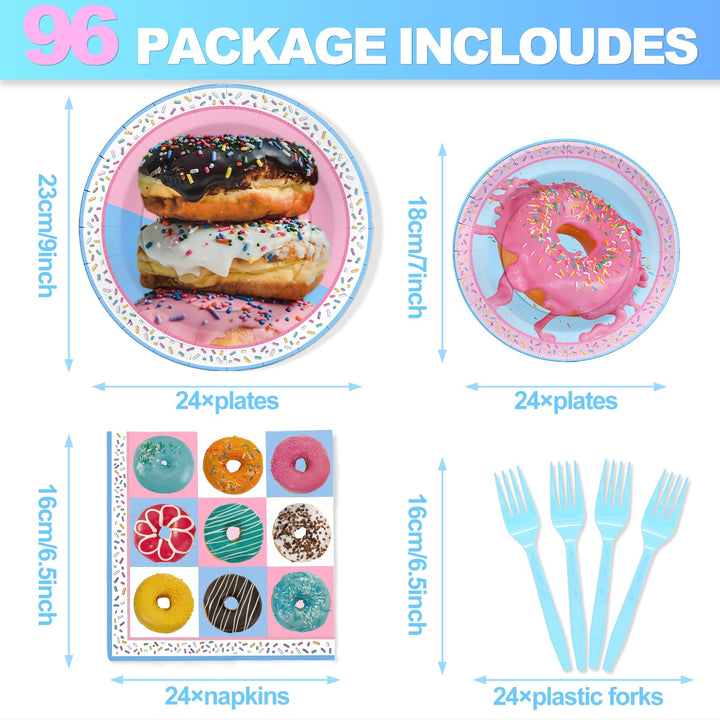 96 Pcs Donut Paper Plates Disposable Dinnerware Sets SCIONE