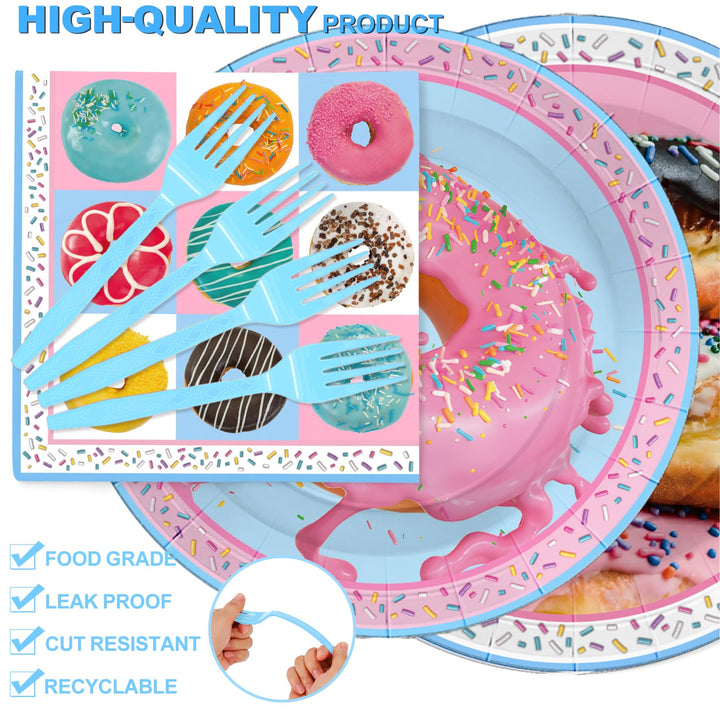 96 Pcs Donut Paper Plates Disposable Dinnerware Sets SCIONE