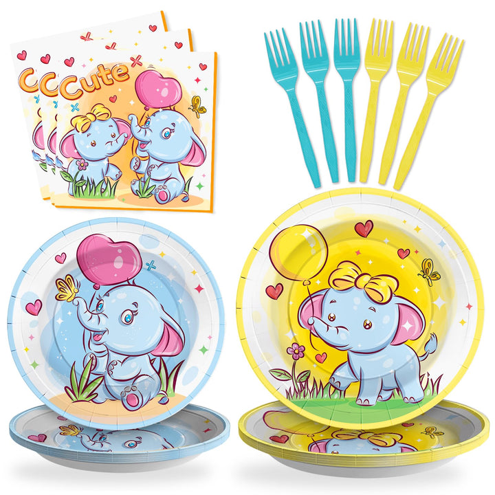 96 Pcs Elephant Party Plates Disposable Dinnerware Sets SCIONE