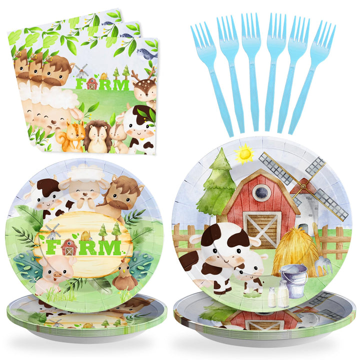 96 Pcs Farm Animal Party Plates Disposable Dinnerware Sets SCIONE