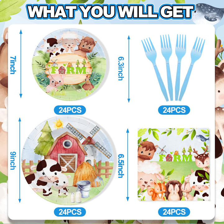 96 Pcs Farm Animal Party Plates Disposable Dinnerware Sets SCIONE