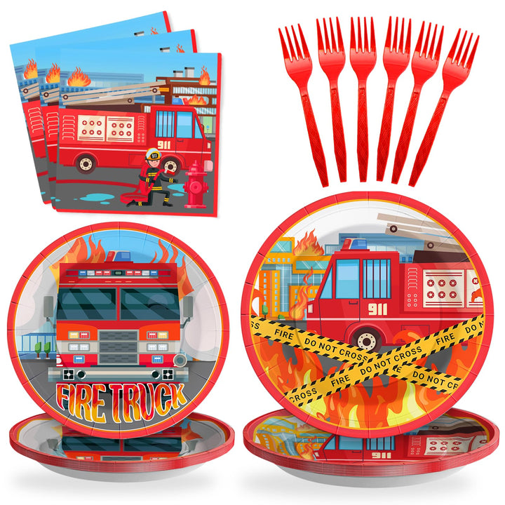 96 Pcs Firetruck Party Plates Disposable Tableware SCIONE