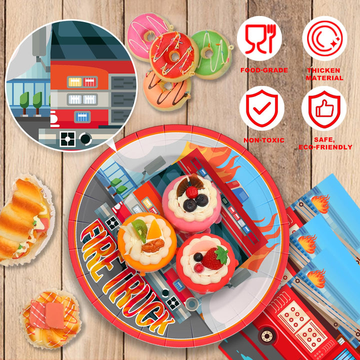 96 Pcs Firetruck Party Plates Disposable Tableware SCIONE