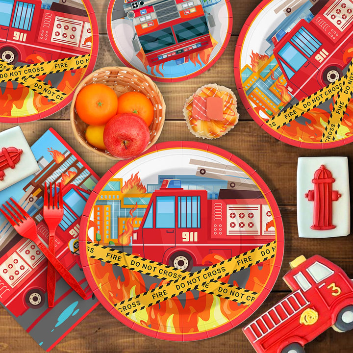 96 Pcs Firetruck Party Plates Disposable Tableware SCIONE