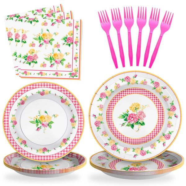 96 Pcs Floral Paper Plates Disposable Dinnerware Sets SCIONE