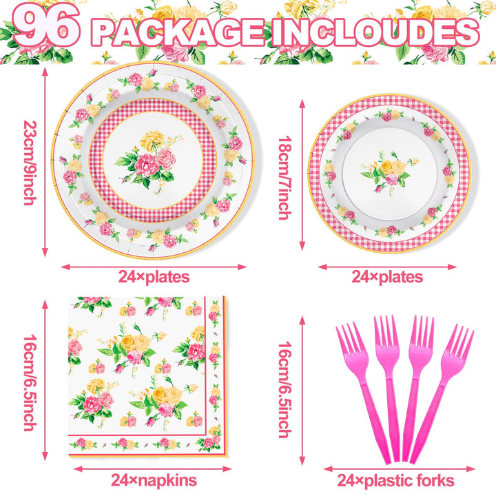 96 Pcs Floral Paper Plates Disposable Dinnerware Sets SCIONE