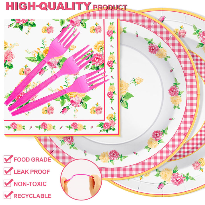 96 Pcs Floral Paper Plates Disposable Dinnerware Sets SCIONE