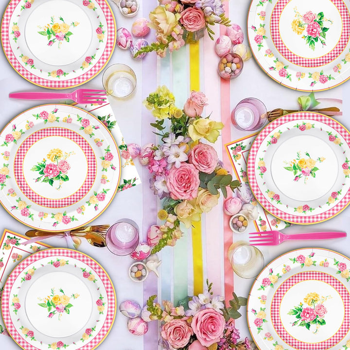 96 Pcs Floral Paper Plates Disposable Dinnerware Sets SCIONE