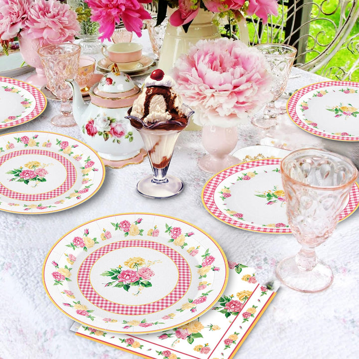 96 Pcs Floral Paper Plates Disposable Dinnerware Sets SCIONE