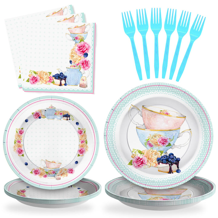 96 Pcs Floral Party Plates Disposable Dinnerware Sets SCIONE