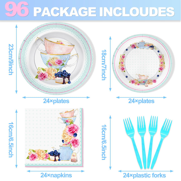 96 Pcs Floral Party Plates Disposable Dinnerware Sets SCIONE