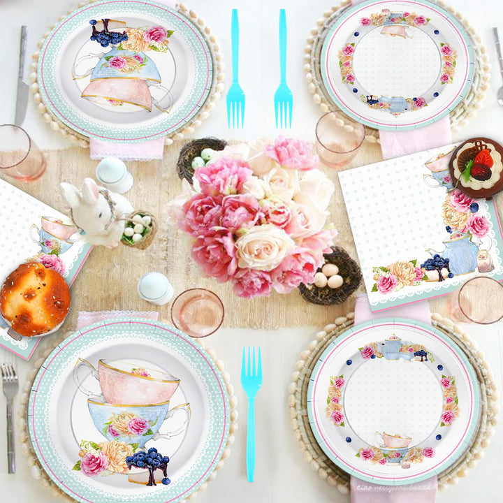 96 Pcs Floral Party Plates Disposable Dinnerware Sets SCIONE