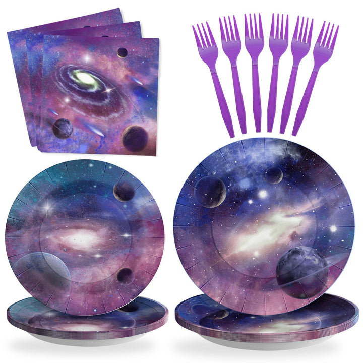 96 Pcs Galaxy Party Plates Disposable Dinnerware Sets SCIONE