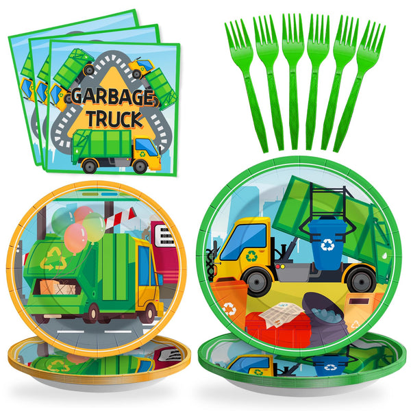 96 Pcs Garbage Truck Party Plates Disposable Tableware SCIONE