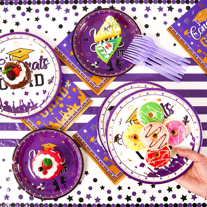 96 Pcs Graduation Party Plates Disposable Tableware - Purple SCIONE