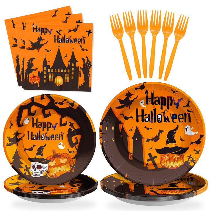 96 Pcs Halloween Paper Plates Disposable Dinnerware Sets SCIONE