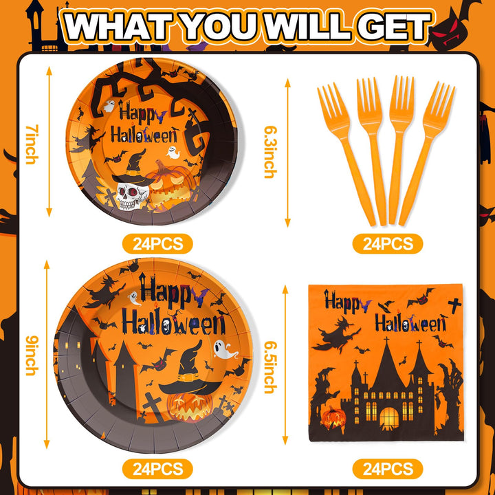 96 Pcs Halloween Paper Plates Disposable Dinnerware Sets SCIONE