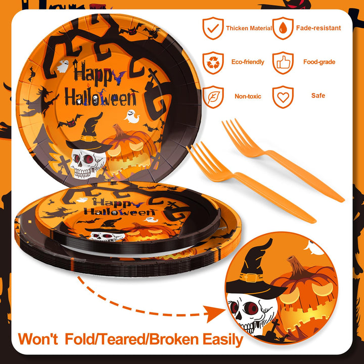 96 Pcs Halloween Paper Plates Disposable Dinnerware Sets SCIONE