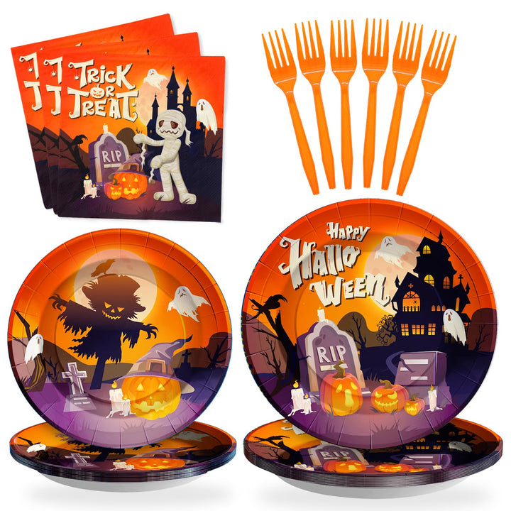 96 Pcs Halloween Theme Party Plates Disposable Dinnerware Sets SCIONE