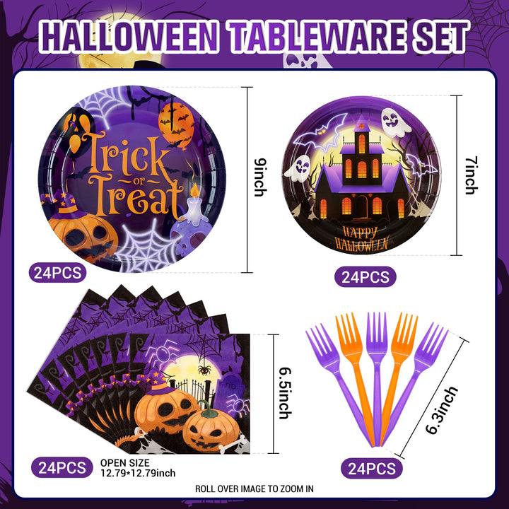 96 Pcs Halloween Party Plates and Napkins Disposable Tableware SCIONE