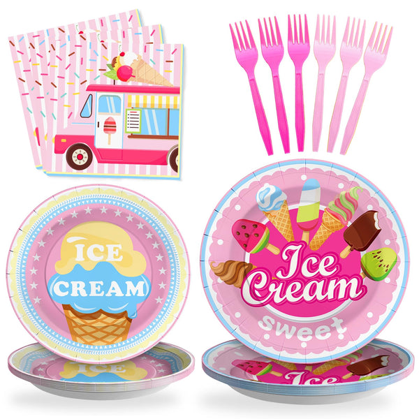 96 Pcs Ice Cream Party Plates Disposable Tableware SCIONE