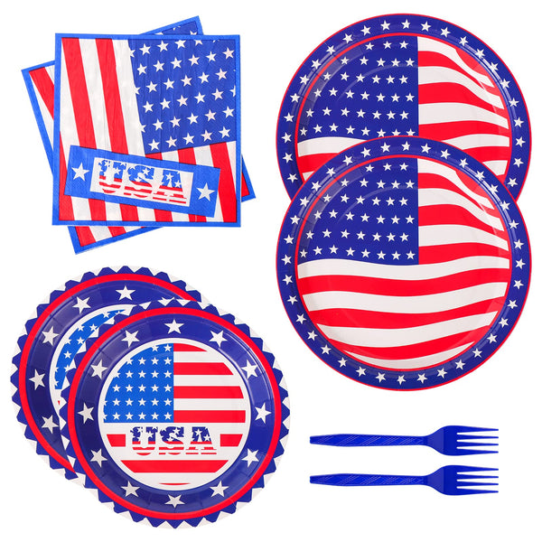 96 Pcs Independence Day Party Plates Disposable Tableware SCIONE