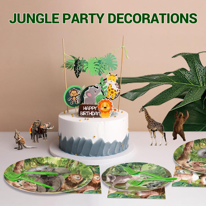 96 Pcs Jungle Zoo Party Plates Disposable Tableware SCIONE