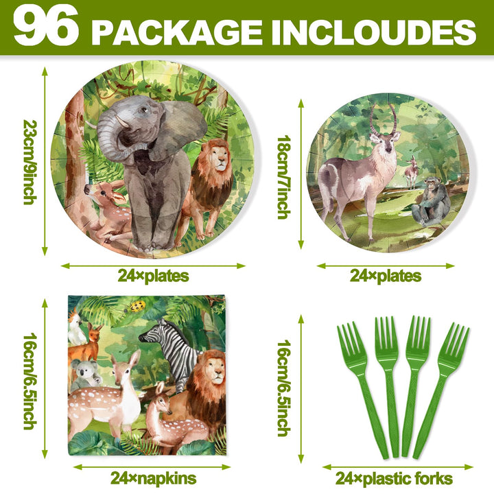 96 Pcs Jungle Zoo Party Plates Disposable Tableware SCIONE