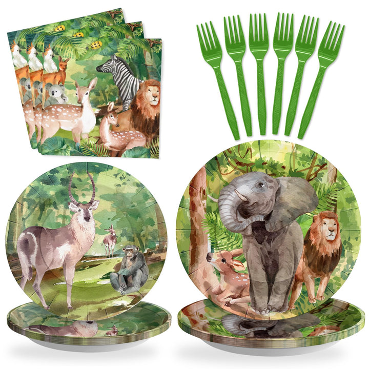 96 Pcs Jungle Zoo Party Plates Disposable Tableware SCIONE