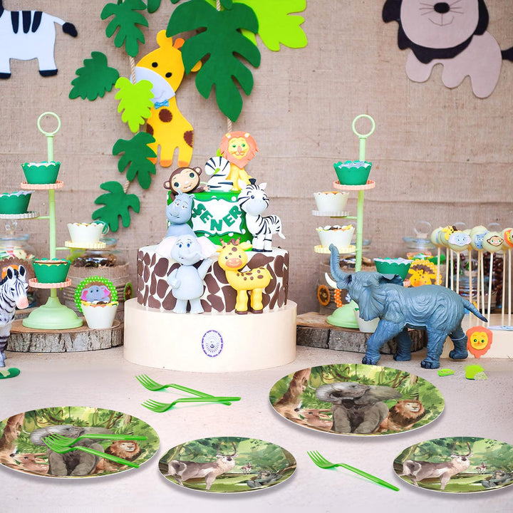 96 Pcs Jungle Zoo Party Plates Disposable Tableware SCIONE