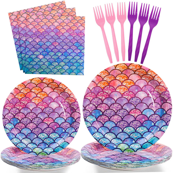 96 Pcs Mermaid Party Plates Disposable Dinnerware Sets SCIONE