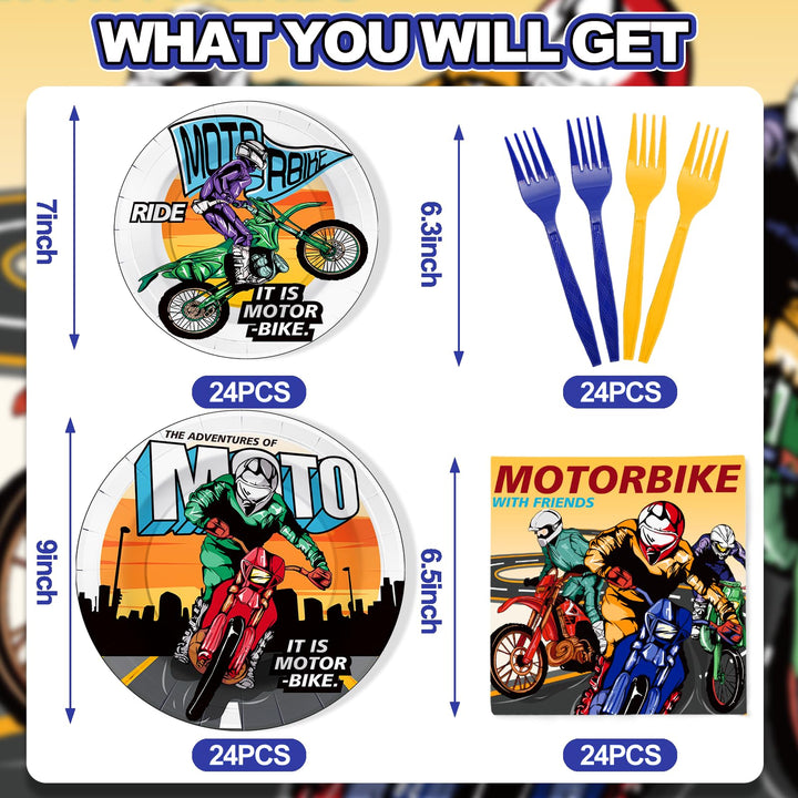 96 Pcs Motorcycle Party Plates Disposable Dinnerware Sets SCIONE