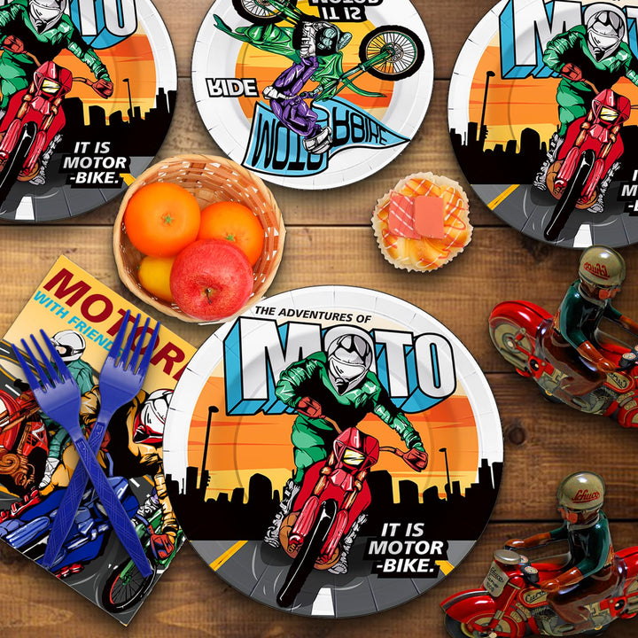 96 Pcs Motorcycle Party Plates Disposable Dinnerware Sets SCIONE