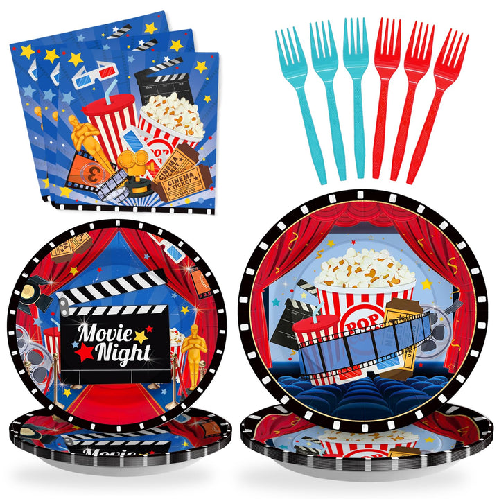 96 Pcs Movie Night Party Plates Disposable Tableware SCIONE