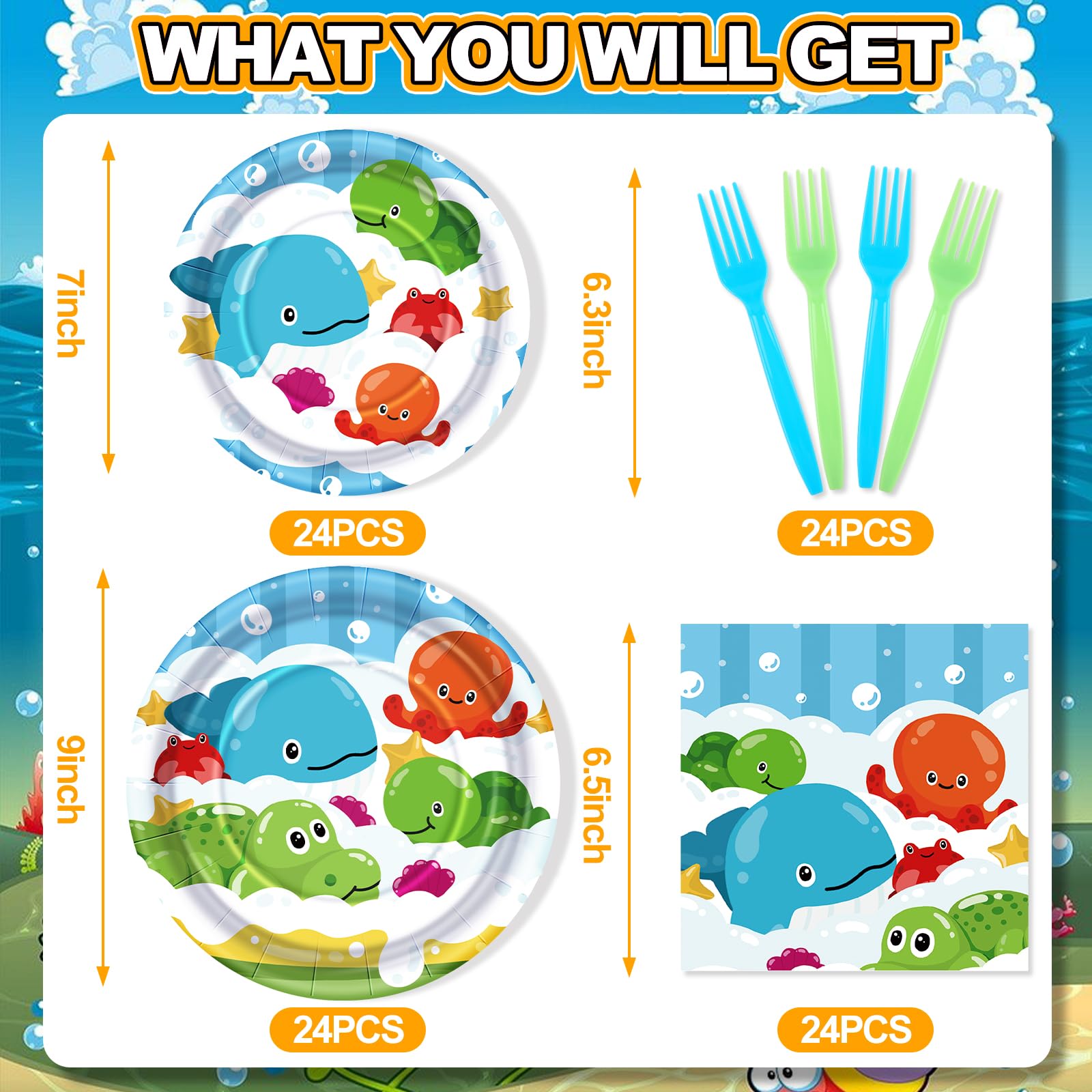 96 Pcs Ocean Party Plates Disposable Tableware | SCIONE