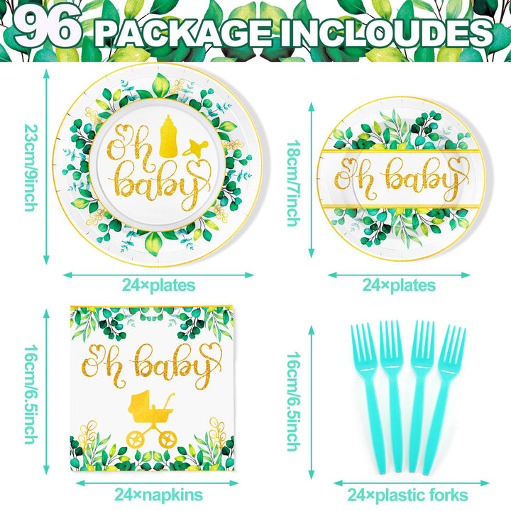 96 Pcs Oh Baby Party Plates Disposable Dinnerware Sets SCIONE