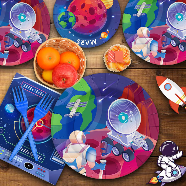 96 Pcs Outer Space Paper Plates Disposable Dinnerware Sets SCIONE