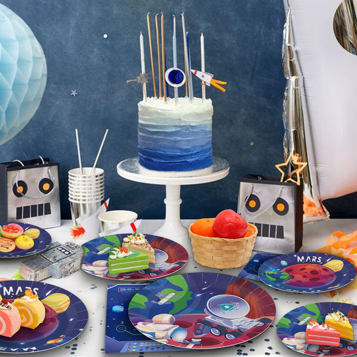 96 Pcs Outer Space Paper Plates Disposable Dinnerware Sets SCIONE