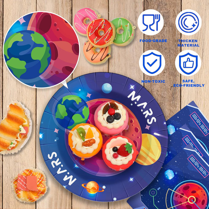 96 Pcs Outer Space Paper Plates Disposable Dinnerware Sets SCIONE