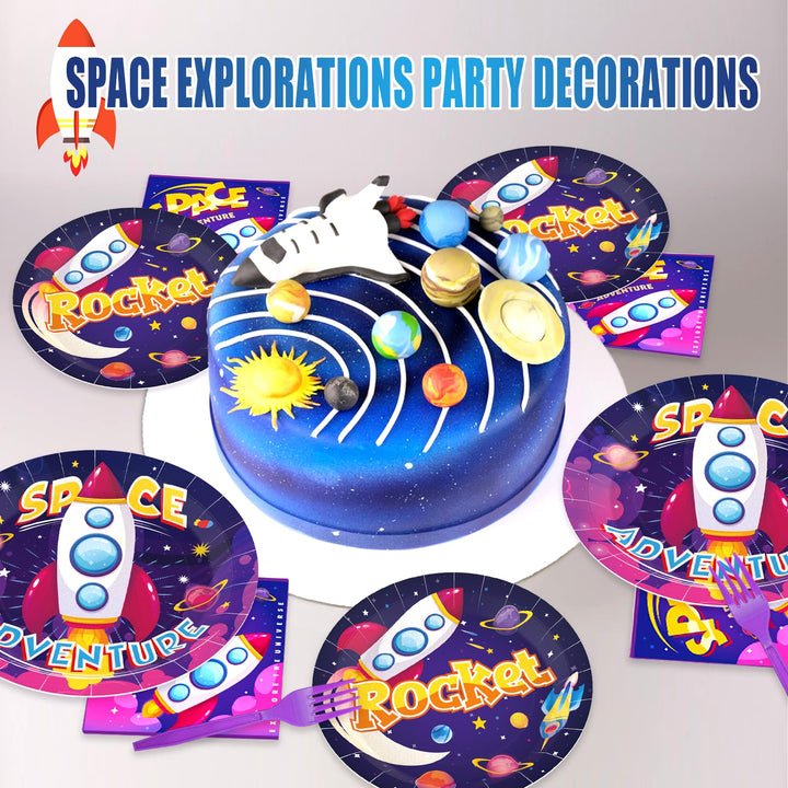 96 Pcs Outer Space Party Plates Disposable Dinnerware Sets SCIONE