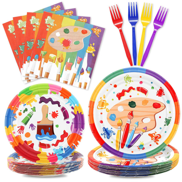 96 Pcs Paint Paper Plates Disposable Dinnerware Sets SCIONE