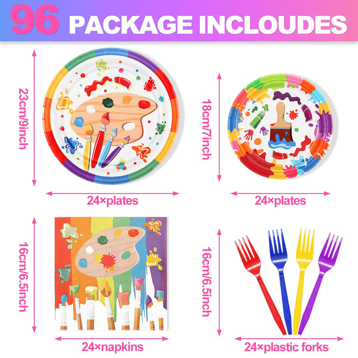 96 Pcs Paint Paper Plates Disposable Dinnerware Sets SCIONE